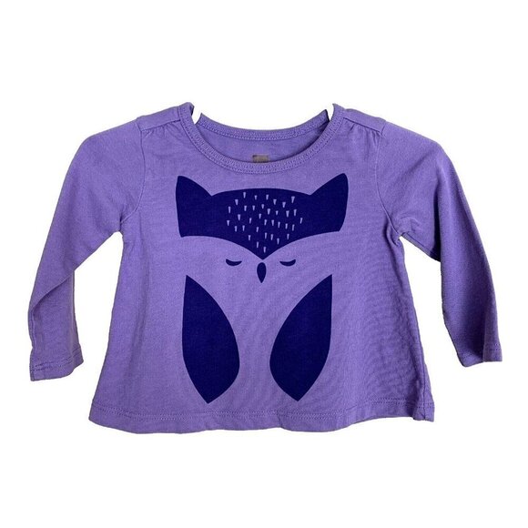 Tea Collection Long Sleeve Owl Graphic Tee T Shirt Knit Purple Girls 3-6 Months - Picture 1 of 13